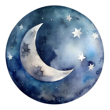 recommend clip art: Watercolor Moon and Stars in Night Sky   Celestial Art, Astronomy Illustration