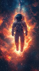 Fototapeta premium Astronaut in a fiery nebula