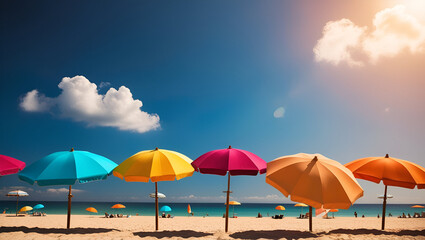 Title: Vibrant Beach Umbrellas in Various Colors

