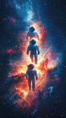 Astronauts Floating in a Galaxy