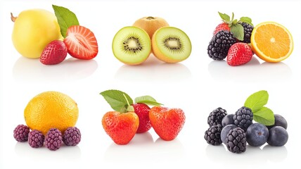 Set of fruits isolated on white background, flat design