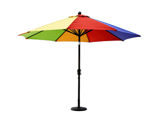 Obraz premium Colorful outdoor patio umbrella with rainbow design, perfect for garden, deck, or beach for sun protection and vibrant decor. PNG, Transparent, No Background