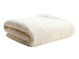 Folded soft white plush towel on a clean white background, creating a sense of spa-like comfort and luxury for your bathroom or wellness setting. PNG, Transparent, No Background