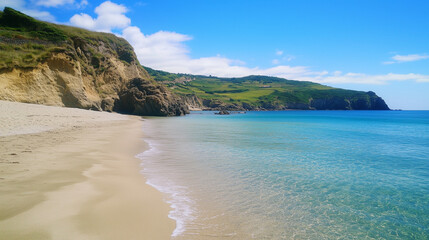 Obraz premium view of the bay, view of the coast of island, beach, beautiful scenery, cool summer, holiday