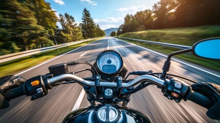 Fototapeta premium Riding a motorcycle during by highway
