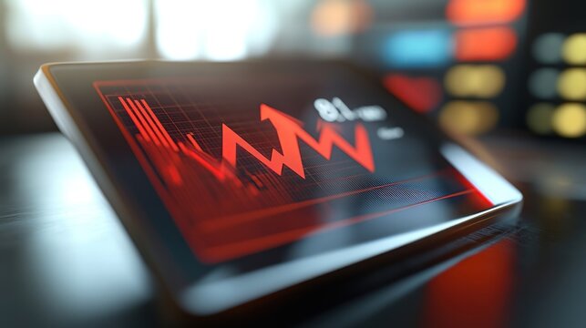 Red Arrow Stock Market Chart on Tablet - Powered by Adobe
