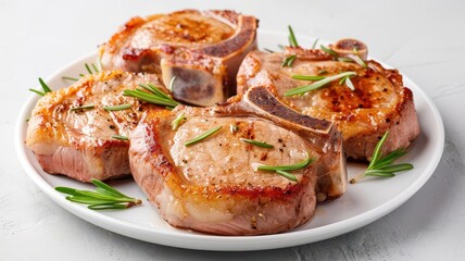 Low-carb pork chops, protein-rich, flat design illustration