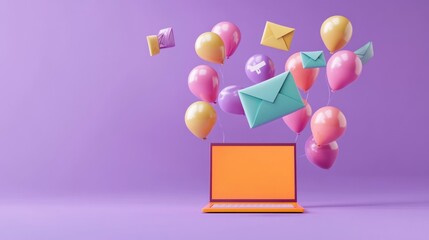 Laptop with Balloons and Envelopes