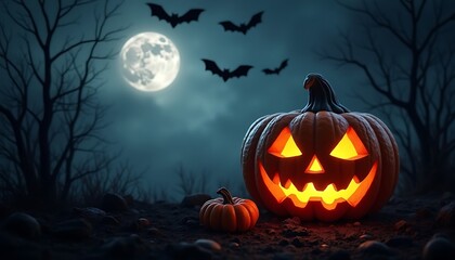 Obraz premium Halloween Background Design, Pumpkin Jack O Lantern, Spooky Night of Halloween for poster, social media post and promotion