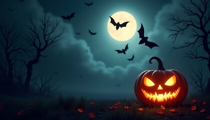 Fototapeta premium Halloween Background Design, Pumpkin Jack O Lantern, Spooky Night of Halloween for poster, social media post and promotion