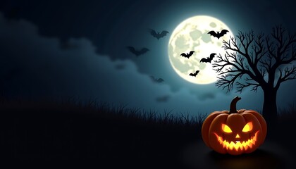Fototapeta premium Halloween Background Design, Pumpkin Jack O Lantern, Spooky Night of Halloween for poster, social media post and promotion