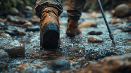 Naklejka premium Hiking Boots in Stream