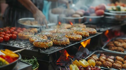 Preparing a delicious main food items in the kitchen of the restaurant holiday vegan patties at the street market are the best selling