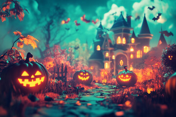 3d Halloween background, Halloween theme background, cute Halloween activity theme scene