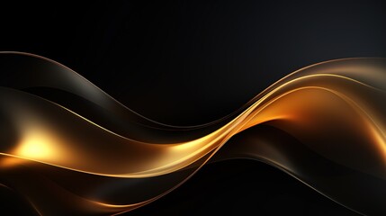 Abstract background with golden waves on black backdrop.