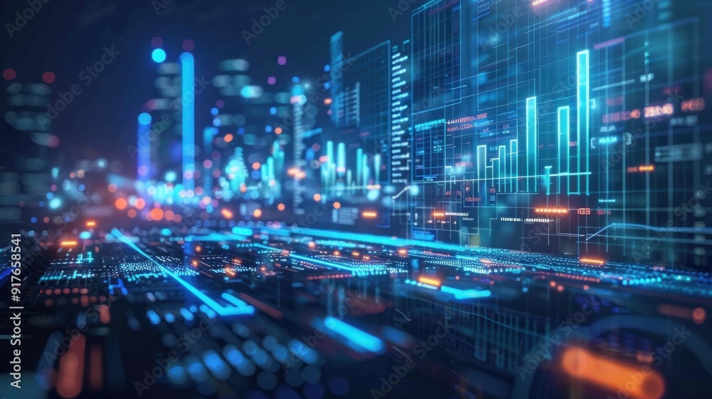 Wall mural Digital Cityscape: A Futuristic Vision of Data and Technology