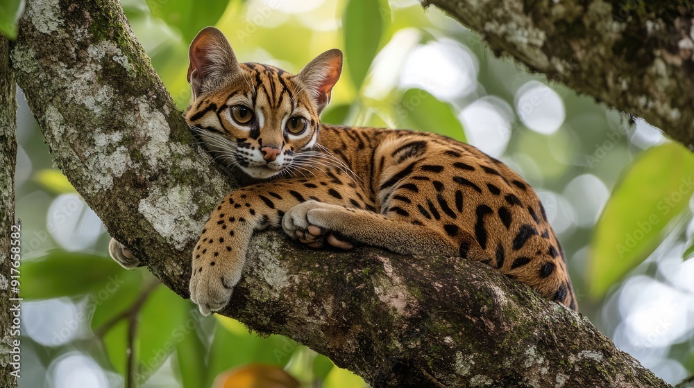 Wall mural Oncilla. Wild cat on a tree. Wild cats