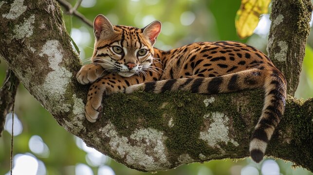 Oncilla. Wild cat on a tree. Wild cats