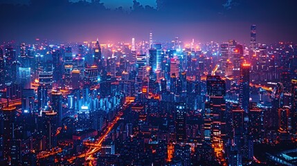 Fototapeta premium Night View of a City with a Vibrant Skyline