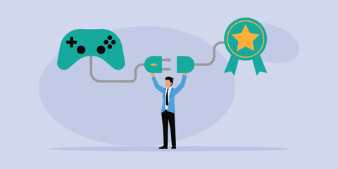 Gamification, business or marketing strategy using game challenge. Cyber sport, e-tournament 2d flat vector illustration