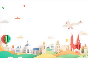 Hills Simple Tourism Graphic For World Travel Generative Illustration on Blank White