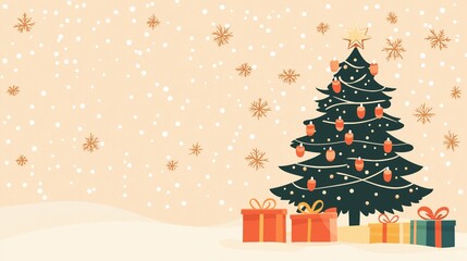 Fototapeta premium Christmas tree with gift boxes. Christmas mood card