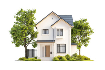 Modern White House with Green Trees and Landscaping