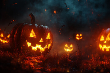 Naklejka premium 3d Halloween background, Halloween theme background, cute Halloween activity theme scene