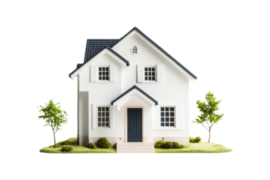 White House with Green Lawn and Trees