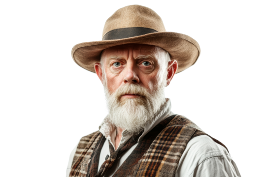 Portrait of a Senior Man with a Hat and a Serious Expression