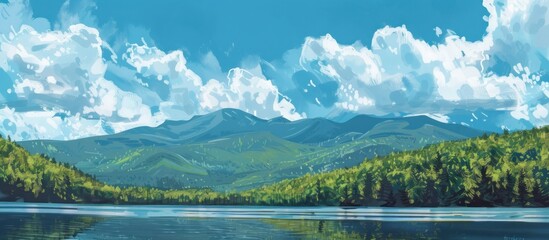 Fototapeta premium Mountain Lake Under a Blue Sky