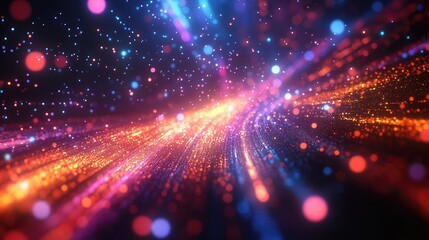 Fototapeta premium Abstract digital background with glowing particles and light trails, suitable for tech and futuristic themes.