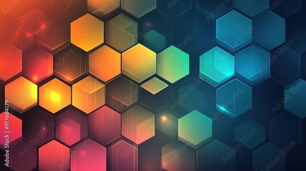 Poster abstract geometric background with hexagonal patterns and bright colors, perfect for tech and modern