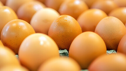 Fresh hen eggs neatly arranged on tray