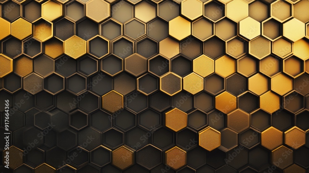 Poster abstract honeycomb pattern background with a gradient of golden hues, adding a modern and dynamic to