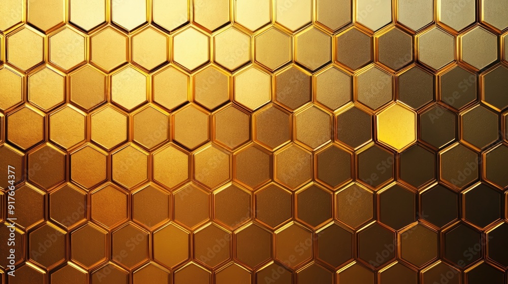 Poster abstract honeycomb pattern background with a gradient of golden hues, adding a modern and dynamic to