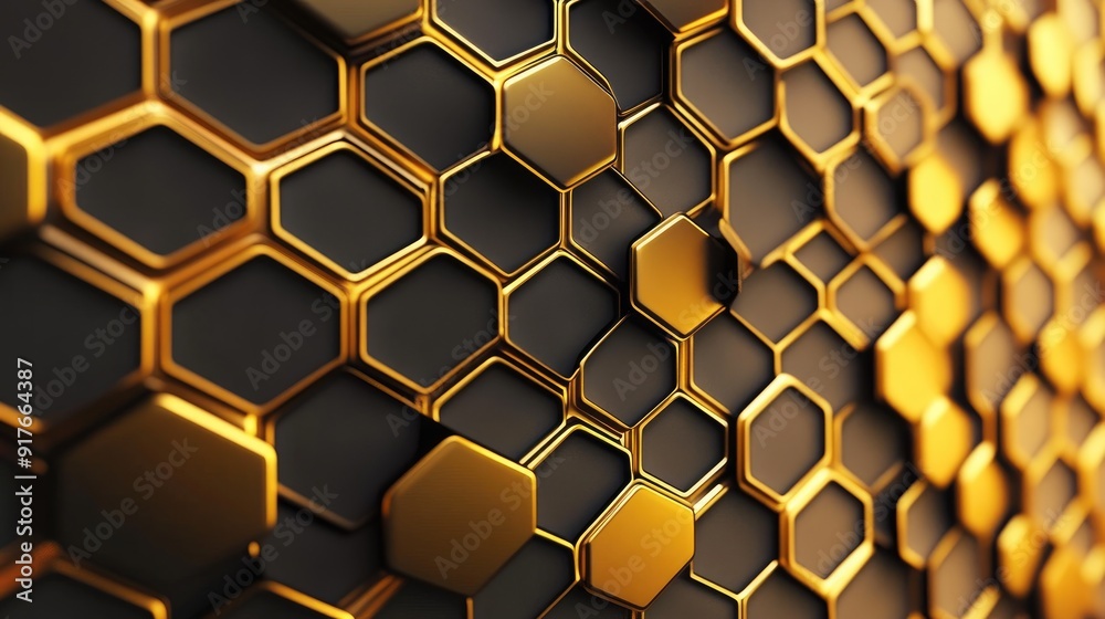Poster abstract honeycomb pattern background with a gradient of golden hues, adding a modern and dynamic to