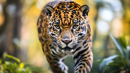 Obraz premium Roar tiger leopard jaguar animal wildlife hunting / beautiful jaguar walking in jungle looking food stalking follow its prey in the forest national park 