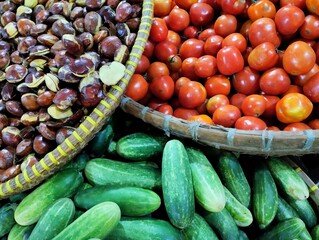 Pile of vegetables on sale to sell at mark.vegetable shop in the market