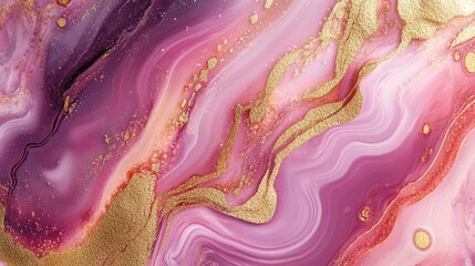 Abstract liquid marble background in shades of pink, purple, and gold, creating a luxurious and artistic effect.