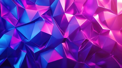 Abstract polygonal background with faceted shapes in various shades of purple and blue, ideal for tech and digital themes.