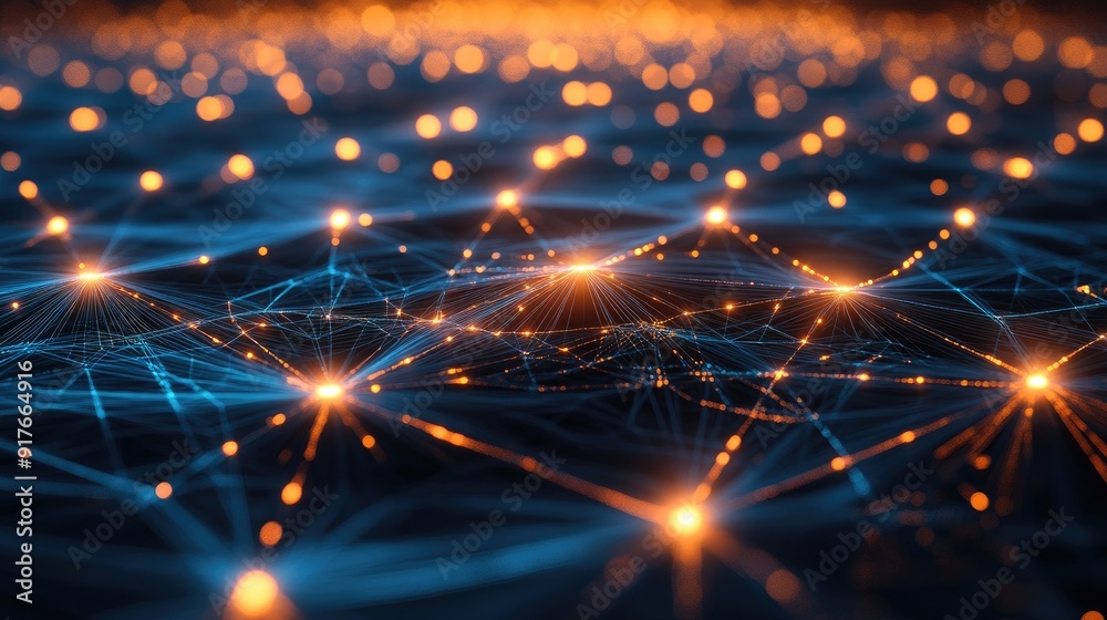 Poster abstract tech background with interconnected lines and glowing nodes, suitable for futuristic and di