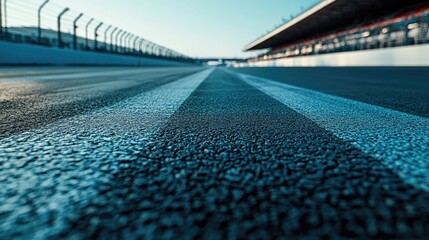 Close-up of the starting grid on an empty racetrack, perfectly aligned and waiting for action.