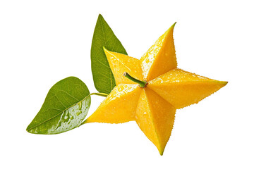 Fototapeta premium Fresh Star Fruit with Green Leaves