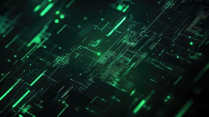 Obraz premium Dark abstract background with glowing green lines, suitable for tech and cybersecurity themes