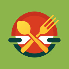 Food delivery logo with spoon and fork icon vector art Illustration.