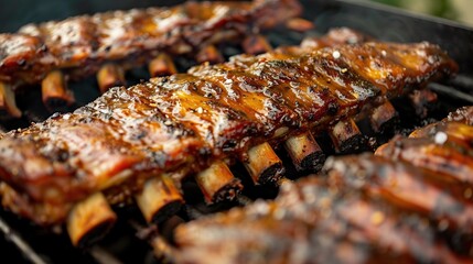 Closeup BBQ Smoked Baby Back Ribs. Generative Ai