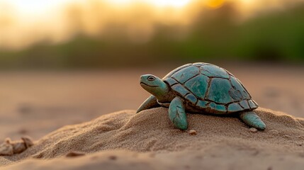 Fototapeta premium Auspicious things Improve your luck. It was a turtle statue made of green jade placed on a rock.