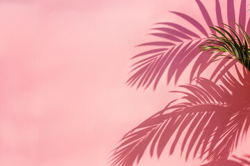 Tropical Palm Leaf Shadows on a Pink Wall Background   Nature Aesthetics and Summer Vibes