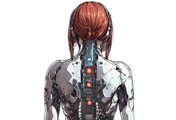Fototapeta premium サイボーグ化した女性の後ろ姿の透過イラスト